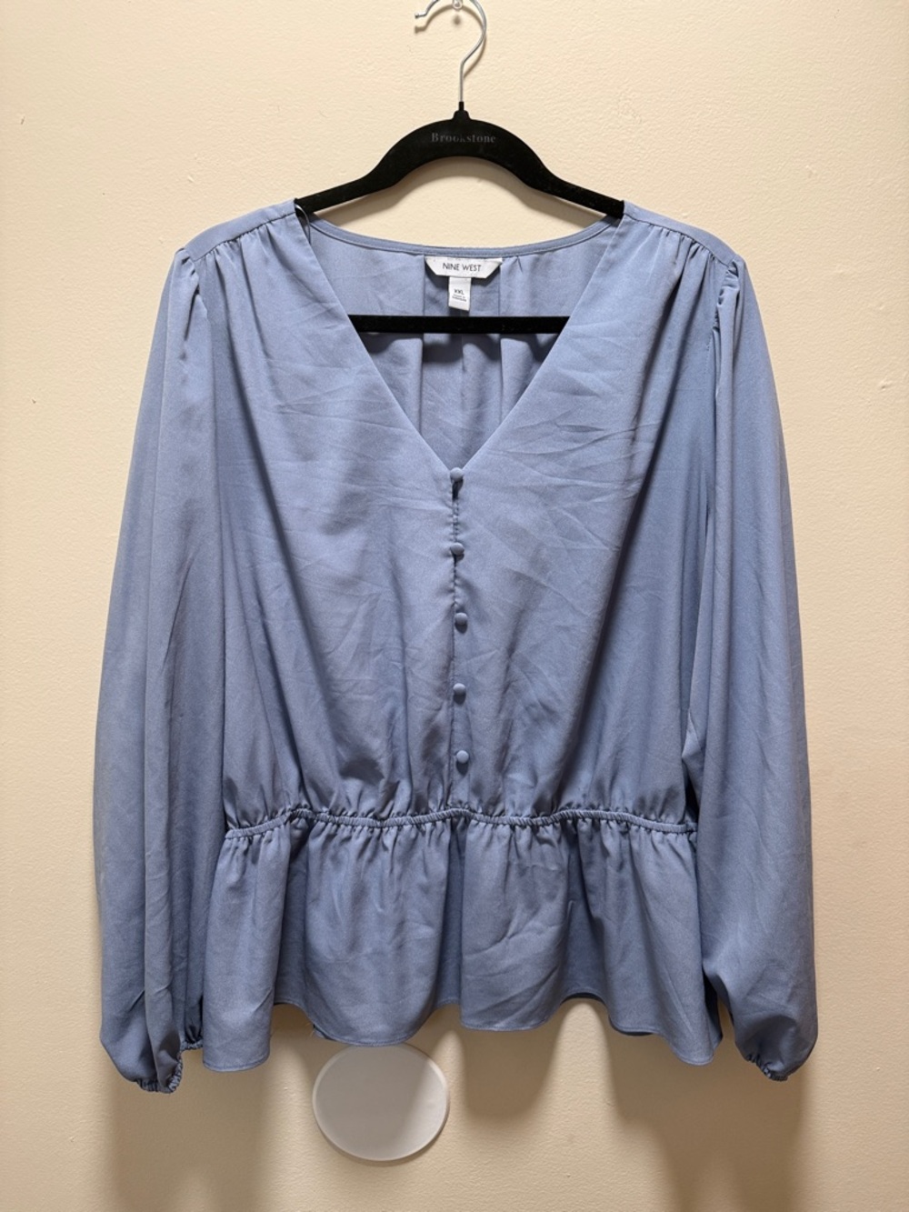 Nine West Light Blue V-Neck Peplum Blouse